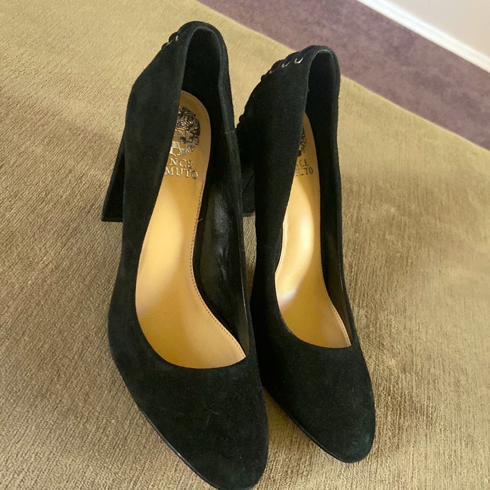 Vince Camuto Women’s Dallan Suede Leather Back Lace Up Block Heels